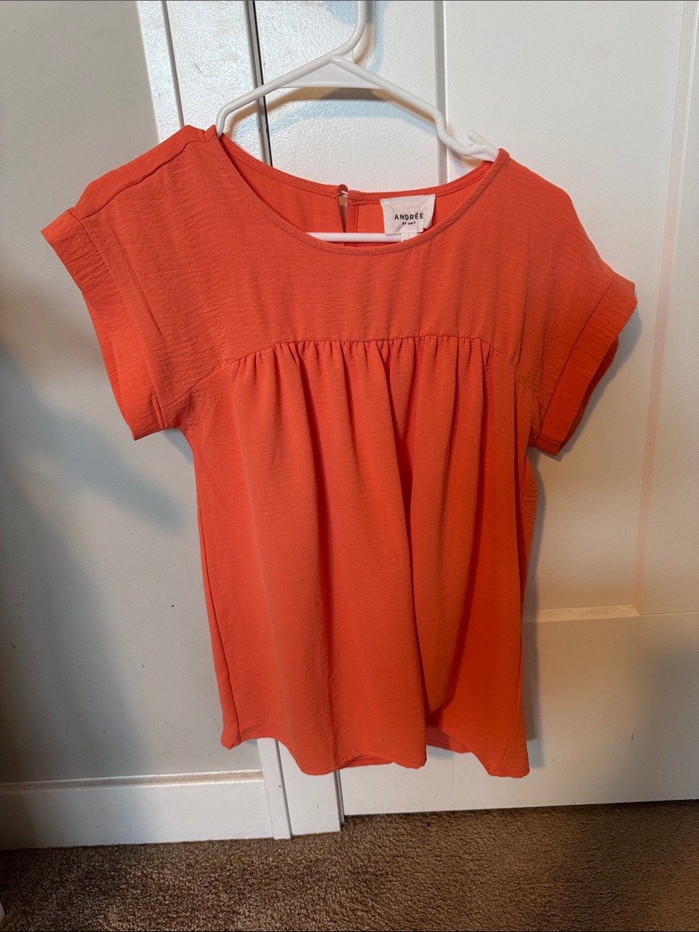 Andree Coral-Orange Short Sleeve Gathered Front Top